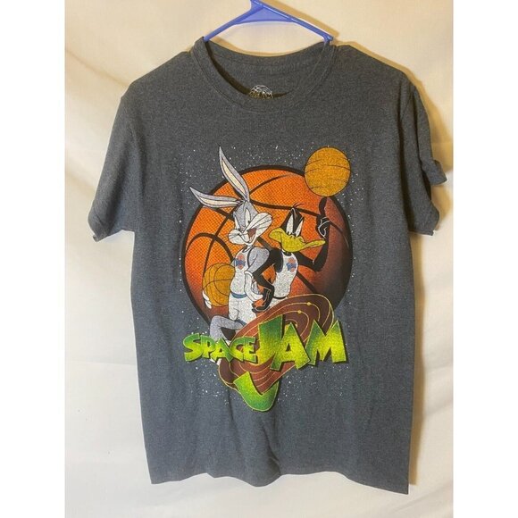 Mens Teen Boys Size Small Gray Tee Space Jam Tshirt Bugs Bunny Daffy Duck - Picture 1 of 2